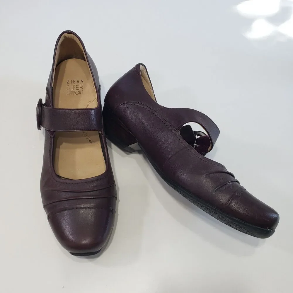 Ziera Claudia Super Support Women's Brown Leather Mary Janes, Size 42 W